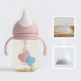 Bình tập uống nước cho bé BAYO chống sặc với núm ty đi kèm dành cho bé từ 6 tháng tuổi, nhựa PPSU chịu nhiệt 180 độ C hồng