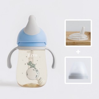 Bình tập uống nước cho bé BAYO chống sặc với núm ty đi kèm dành cho bé từ 6 tháng tuổi, nhựa PPSU chịu nhiệt 180 độ C xanh