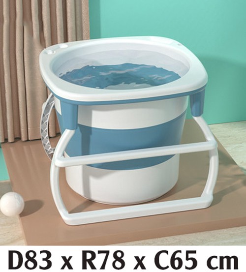 Bồn tắm gấp gọn dành cho người lớn, thau tắm cho bé chất liệu nhựa PP và hạt nhựa TPE làm bể bơi trẻ em (xanh trung không nắp)
