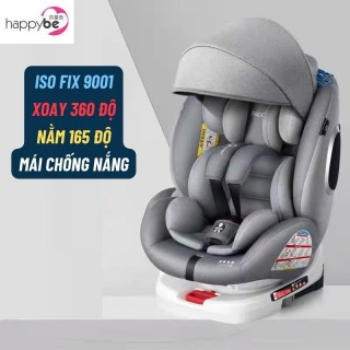 Ghế ô tô cho bé Happybe CHUẨN ISO 9001, xoay quanh 360 độ, 4 tư thế từ nằm tới ngồi, độ cao 7 cấp cho bé từ 0-12 tuổi có mái che
